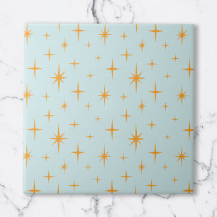 Stars Mönster Mid Century Modern Orange Aqua Kakelplatta
