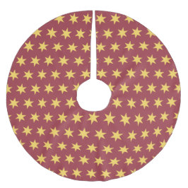 Stars Mönster Trending Färg Maroon Guld Julgransmatta Borstad Polyester