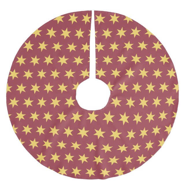 Stars Mönster Trending Färg Maroon Guld Julgransmatta Borstad Polyester (Framsidan)