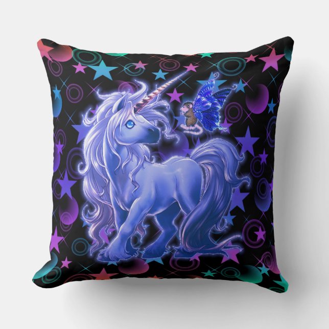 Stars 'n Saker Blue Unicorn Kudde (Framsida)