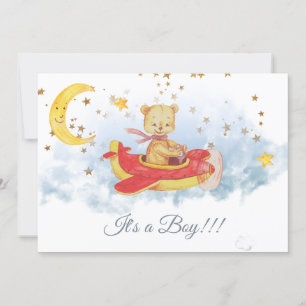 *~* Stars Nalle Red Flygplan Pojke Shower Inbjudningar