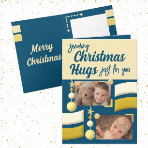 Stars och baubles christmas hugs guld och blue helgkort