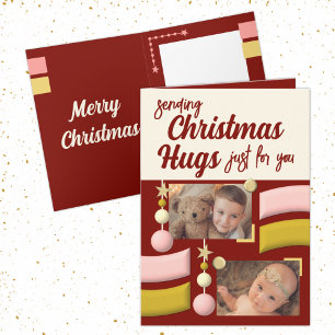 Stars och baubles christmas hugs guld och burgundy helgkort