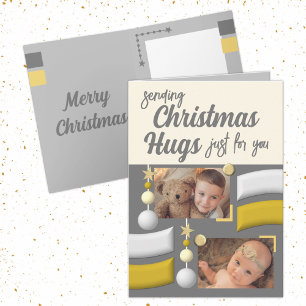 Stars och baubles christmas hugs guld och grått helgkort
