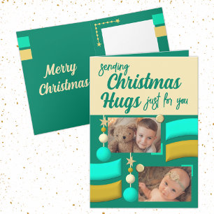 Stars och baubles christmas hugs guld och grönt helgkort