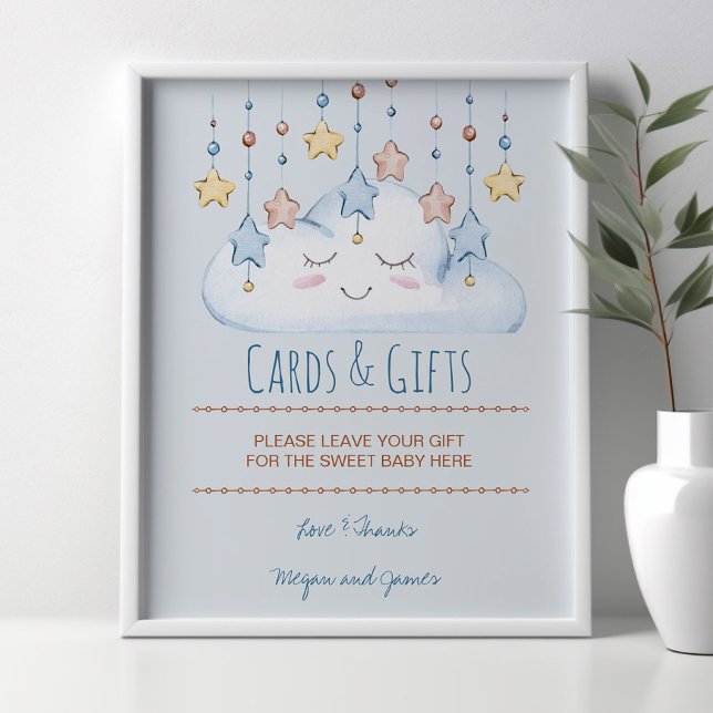 Stars och Cloud Boy Baby Shower Gift Bord-tecken Poster (Baby Shower Sign from my Twinkle Twinkle baby shower collection)