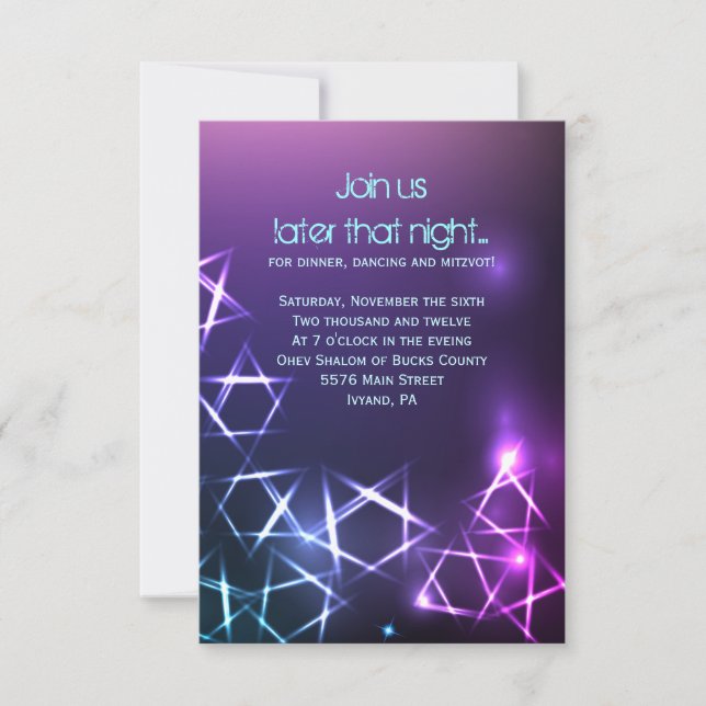 STARS och det Bat mitzvah Party-kortet LJUS Pub Inbjudningar (Framsida)