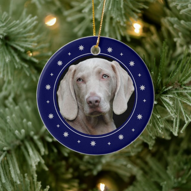 Stars och Guld Heart Blue Ram Pet Memorial Julgransprydnad Keramik (Träd)