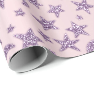 Stars och Måne Rosa Blue Navy Sparkly Lavender Presentpapper