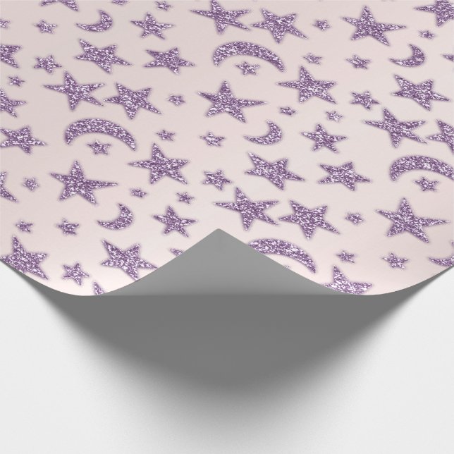 Stars och Måne Rosa Flicka Sparkly Lavender Presentpapper (Hörn)