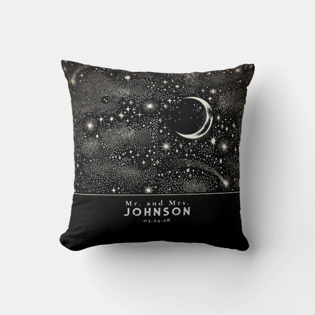 Stars och Måne Starry Night Celestial Black Kudde (Framsida)