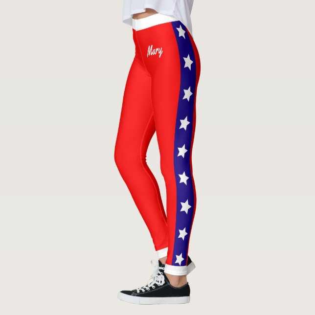 Stars och Monogram på Röda vita och blå Leggings (Vänster)