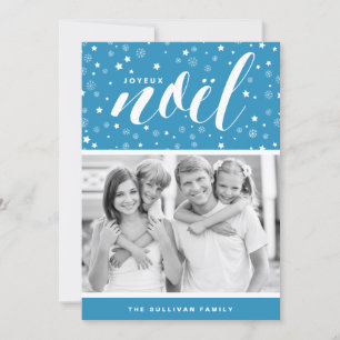 Stars och Snöflingor Joyeux Noël Blue Helgdag Card Julkort