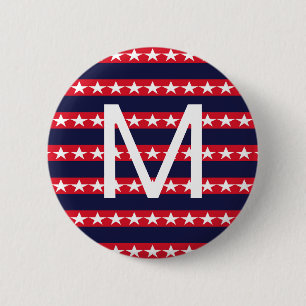 Stars och Stipes Mönster Monogram 4 juli Knapp