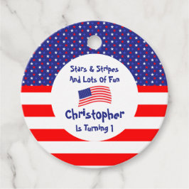 Stars och stripes 1:a födelsedag gåvor etiketter