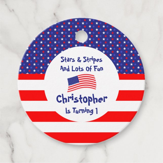 Stars och stripes 1:a födelsedag gåvor etiketter (Framsida)