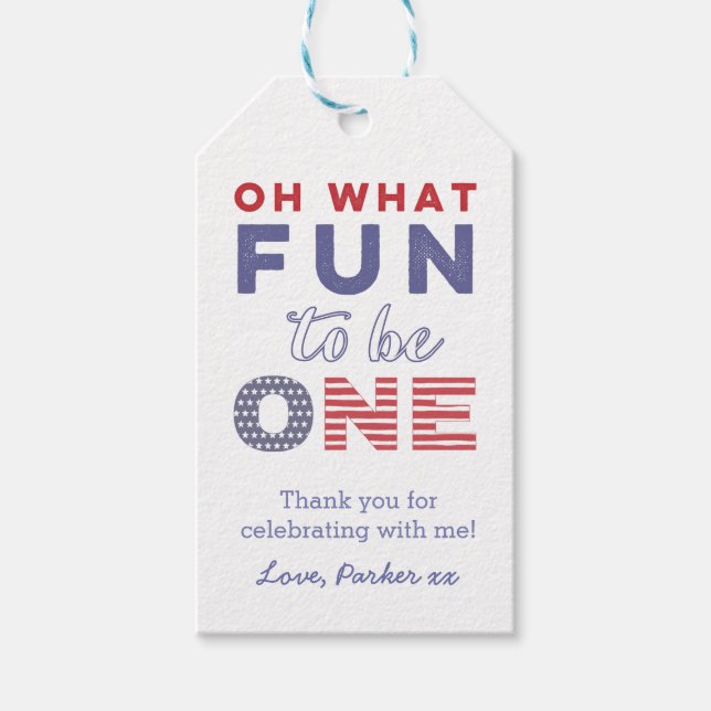 Stars och stripes 1:a födelsedagspartiets favoritM Presentetikett (Framsidan)