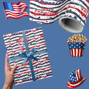 Stars och stripes 4 juli Rött vitt blått födelseda Presentpapper