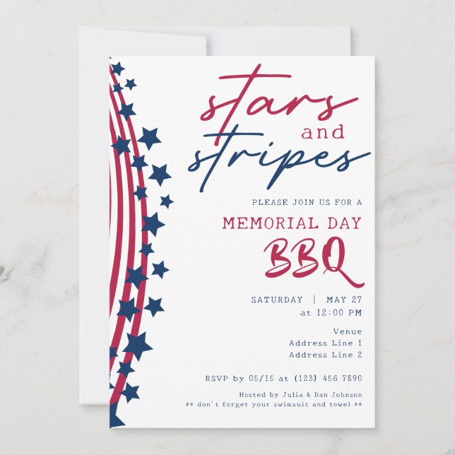 Stars och stripes American Flagga Memorial Day BBQ Inbjudningar (Framsida)