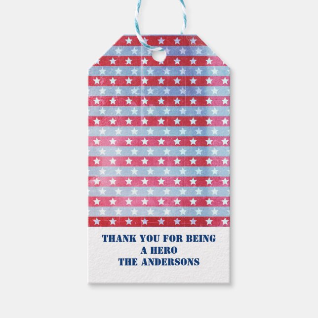 Stars och stripes American Flagga Patriotic Presentetikett (Framsidan)