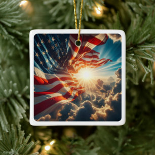 Stars och stripes, Amerikanska FLAGGA, Old glory Julgransprydnad Keramik