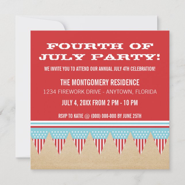 Stars och stripes banderoll juli 4:e Inbjudan (Framsida)
