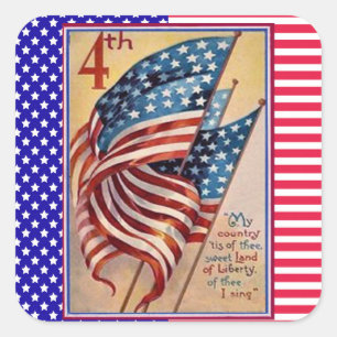 Stars och stripes Fjärde juli Patriotic Flagga Fyrkantigt Klistermärke