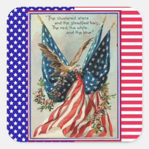Stars och stripes Fjärde juli Patriotic Flagga Fyrkantigt Klistermärke