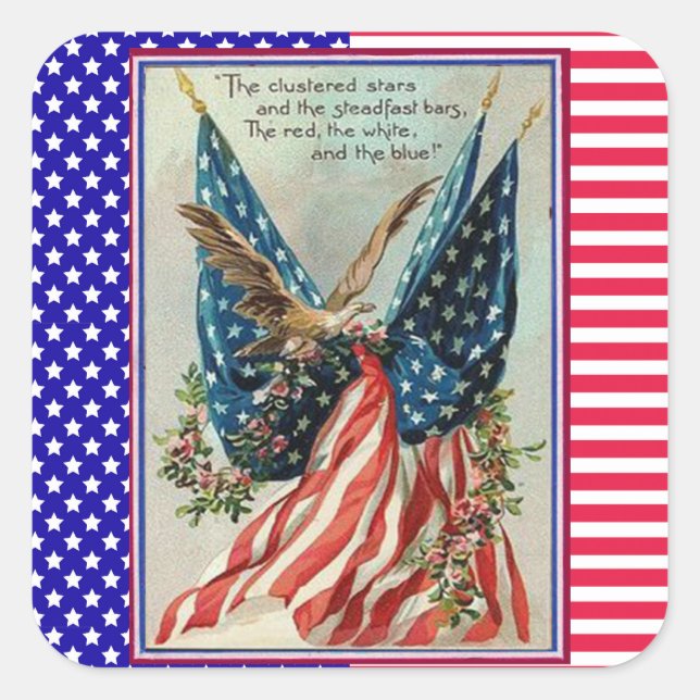 Stars och stripes Fjärde juli Patriotic Flagga Fyrkantigt Klistermärke (Framsida)
