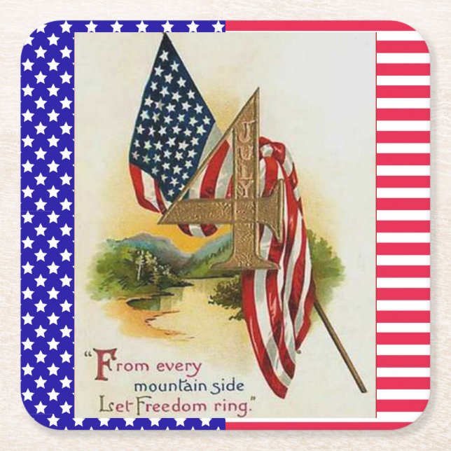 Stars och stripes Fjärde juli Patriotic Flagga Underlägg Papper Kvadrat (Framsidan)