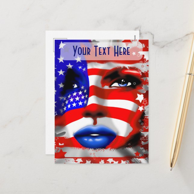 Stars och stripes Girl's Porträtt Bälte Buckles Helg Vykort (Fram/Back In Situ)