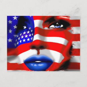 Stars och stripes Girl's Porträtt vycard Vykort