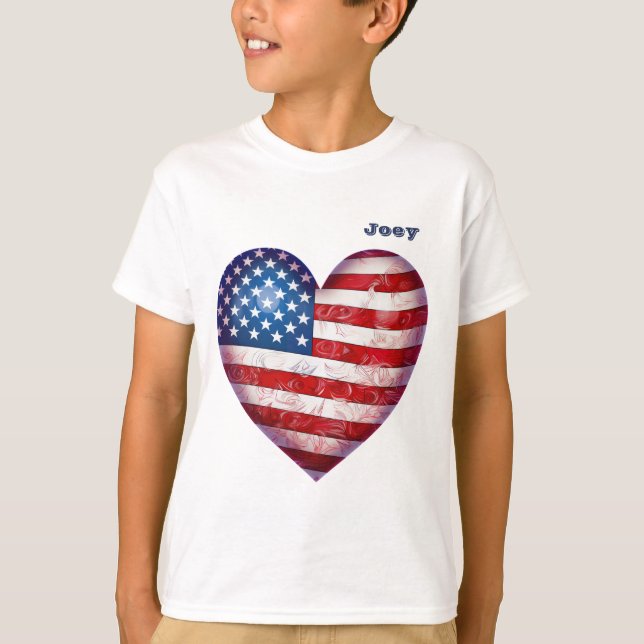 "Stars och stripes" Hjärtformade med Namn Boy T Shirt (Framsida)