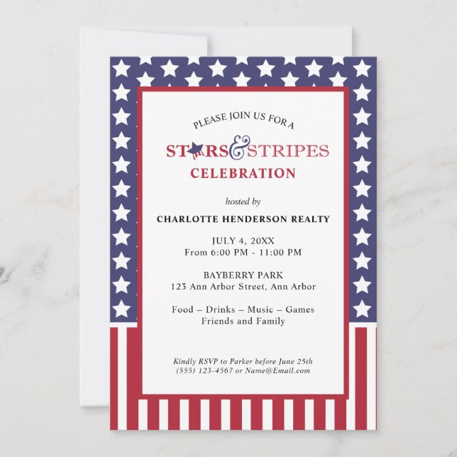 Stars och stripes-klientuppskattning Party Inbjudningar (Framsida)