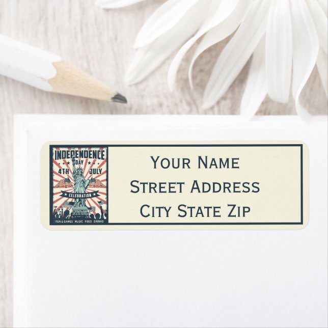 Stars och stripes och Dam liberala oberoende Returadress Etikett (Insitu)
