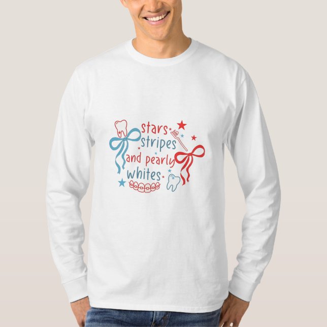 Stars och stripes och Parly Whites 4 juli T Shirt (Framsida)