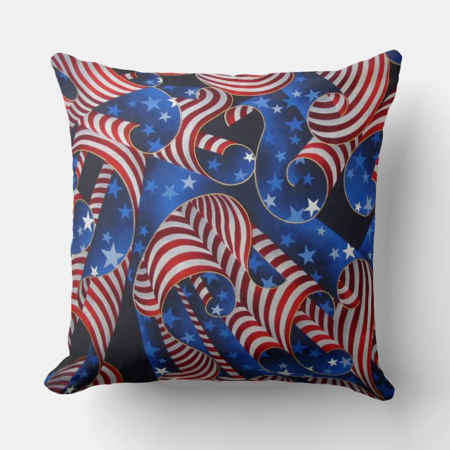 Stars och stripes Patriotic Curls Dekorativ kudde (Framsida)