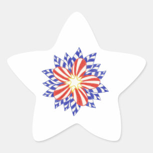 Stars och stripes Patriotic Flower Stickers Stjärnformat Klistermärke