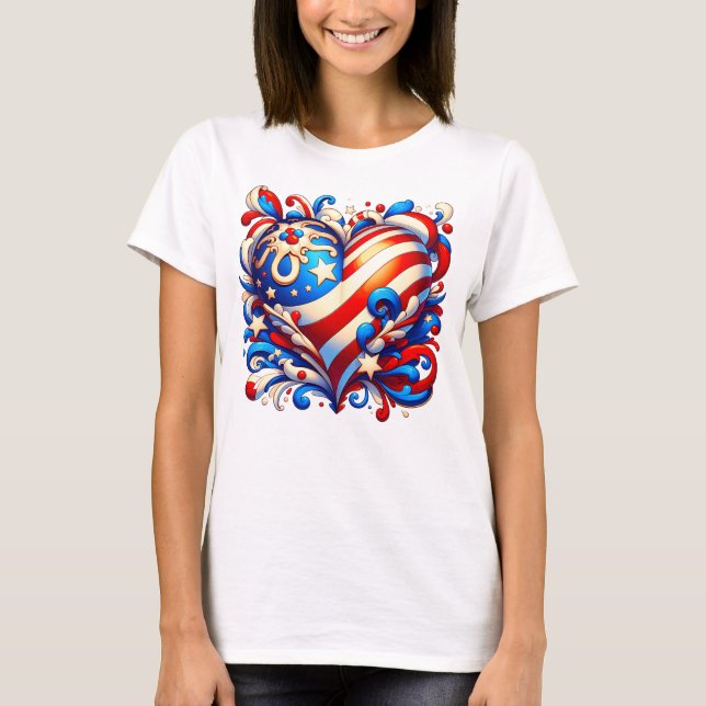 Stars och stripes Patriotic Heart T Shirt (Framsida)