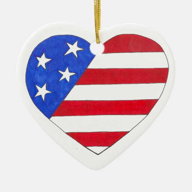 Stars och stripes Patriotic Heart United Stater Julgransprydnad Keramik (Framsidan)