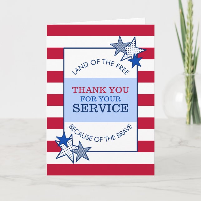 Stars och stripes Patriotic Veteran Service Modern Tack Kort (Framsida)
