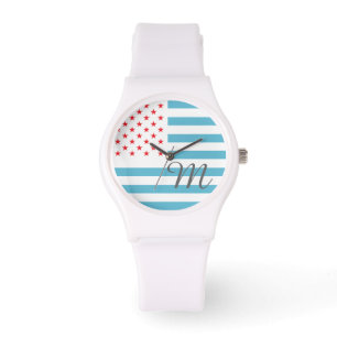 Stars och stripes personlig monogram armbandsur