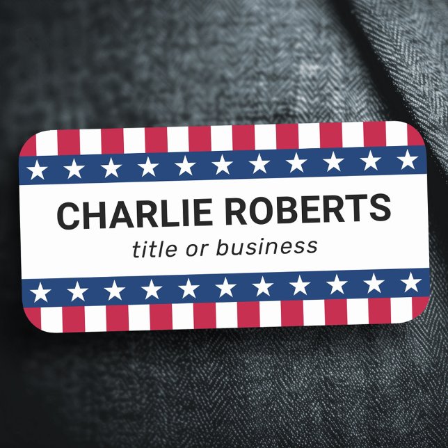 Stars och stripes röd, vit patriotisk namnbricka (Stars and stripes red blue white patriotic name tag)