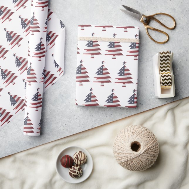 Stars och stripes Snowy Julgran Patriotic Presentpapper (Hantverk)