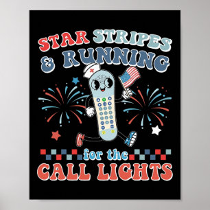 Stars och stripes som kör för samtal Ljus 4:e av J Poster