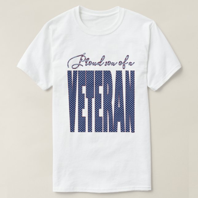 Stars och stripes Text Proud Son till Veteran T Shirt (Design framsida)