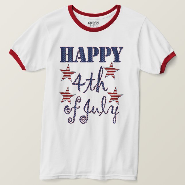 Stars och stripes typografi i lycklig 4 juli t shirt (Design framsida)