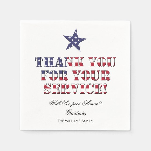 Stars och stripes Typography Veterans Tack Pappersservett (Framsidan)