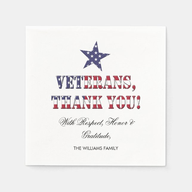 Stars och stripes Typography Veterans Tack Pappersservett (Framsidan)