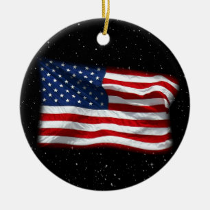 stars och stripes USA Patriotic American Flagga Julgransprydnad Keramik